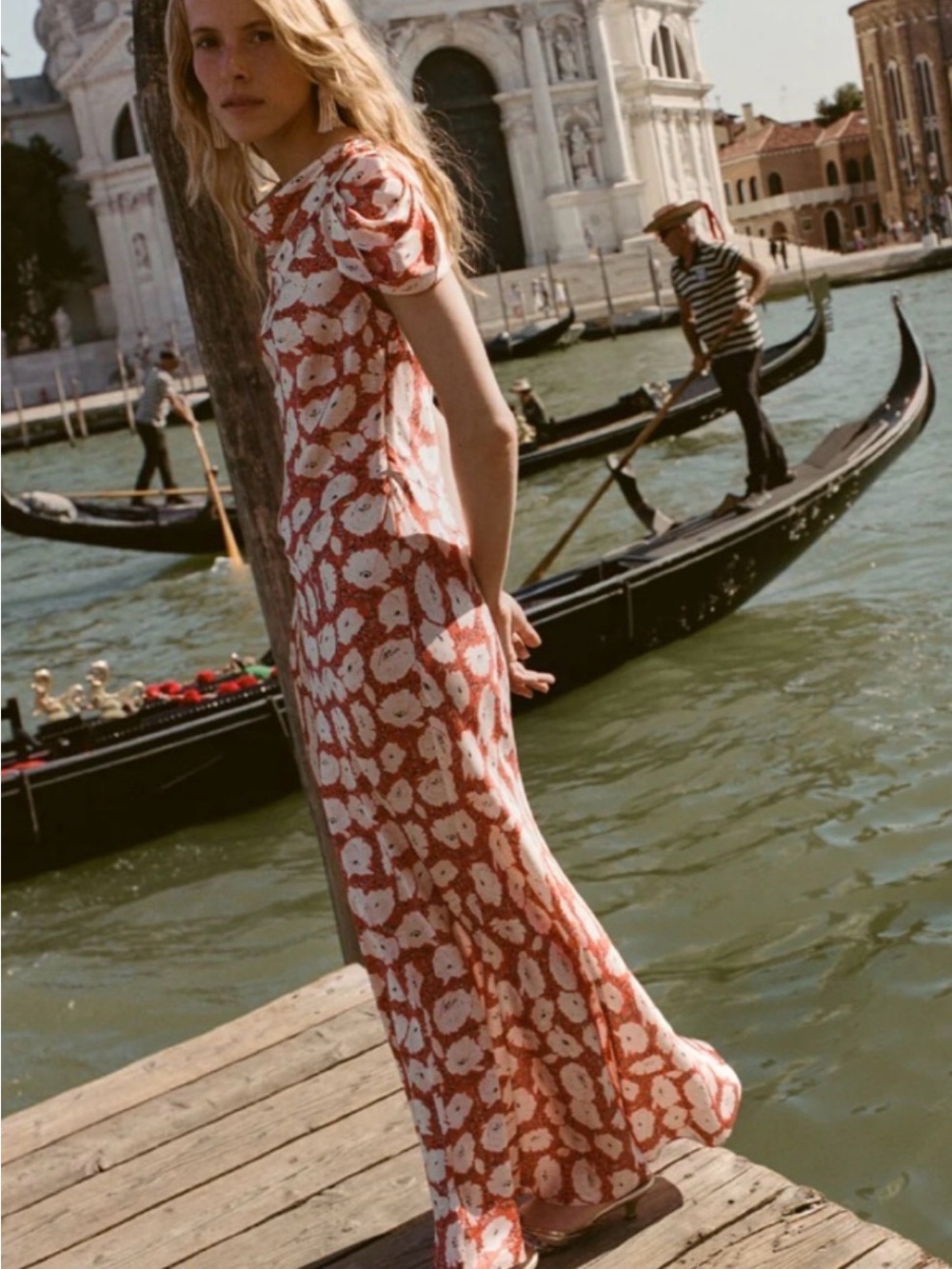 Doen Red and White Floral Alna Silk Maxi Dress, NWT, XS